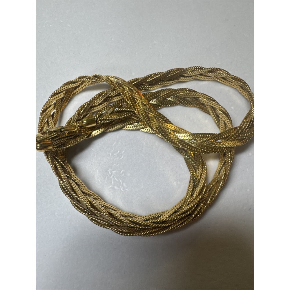 Vintage NAPIER Gold Tone Fancy Herringbone Weave Chain Link Necklace 29” Long